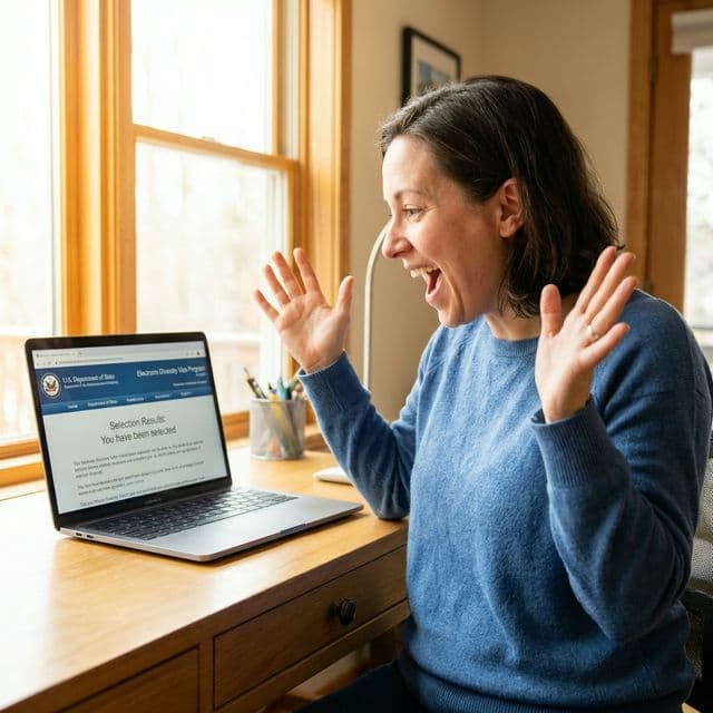 Person ecstatic upon seeing their DV Lottery selection results.