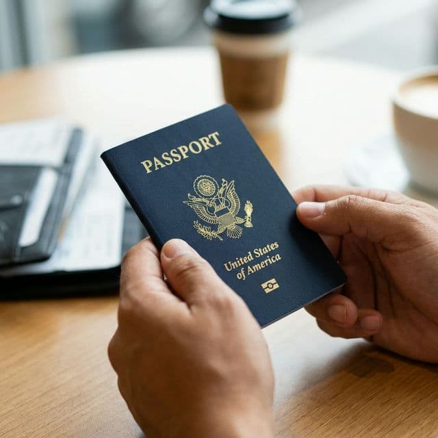 Close up of a new blue US Passport.